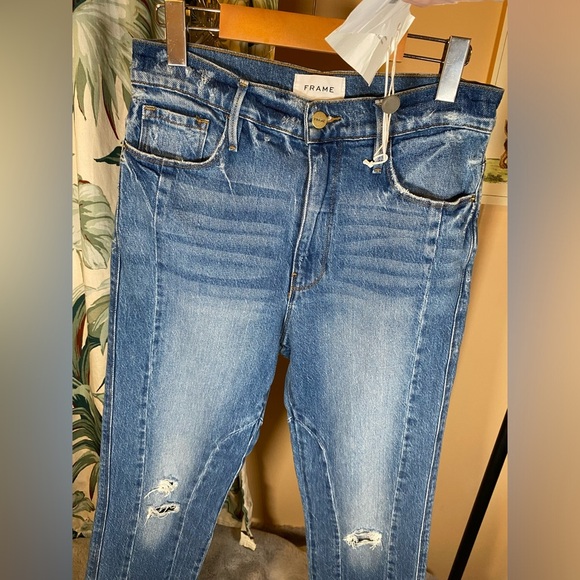 NWT Frame Denim Le Sylvie Jagged Edge Masonic LSYJEL14 Ultra High Rise Straight - Picture 6 of 15